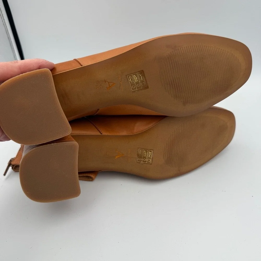 Anthropologie Harlow Tan Leather Ankle Boots Block Heel Zip Back Women EU 41